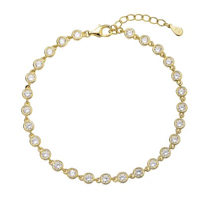 29975 pozlátený strieborný náramok retiazok osadený okrúhlymi zirkónmi biely 13027 1 crystal