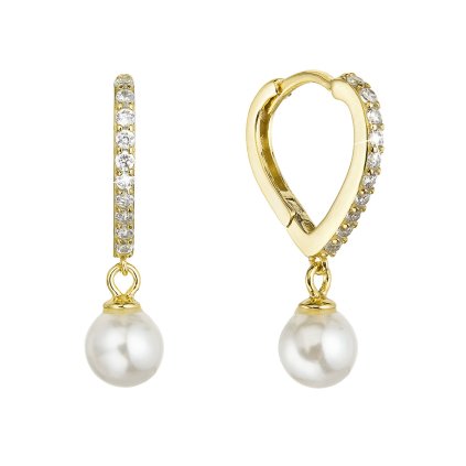 30191 pozlátené stribrne náusnice srdca so zirkónmi a visiace perlickú shell 11426 1