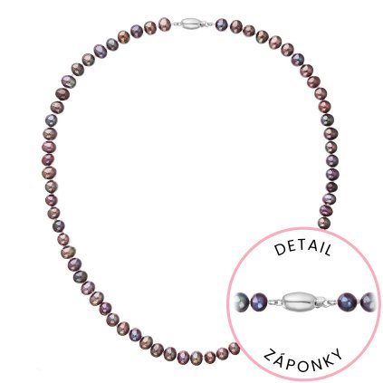 Perlový náhrdelník z riečnych perál so zapínaním z bieleho 14 karátového zlata 822001.3 dk.peacock (Záponky Biele zlato 9264B)