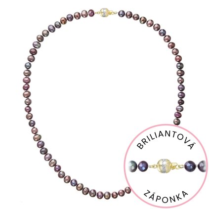 Perlový náhrdelník z riečnych perál so zapínaním zo 14 karátového zlata 922001.3 dk.peacock (Záponky Zlatá 9264A)