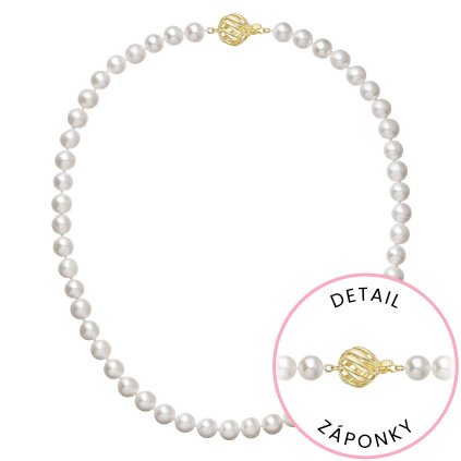 Perlový náhrdelník z riečnych perál so zapínaním zo 14 karátového zlata 922003.1 biely (Záponky Zlatá 9260A)