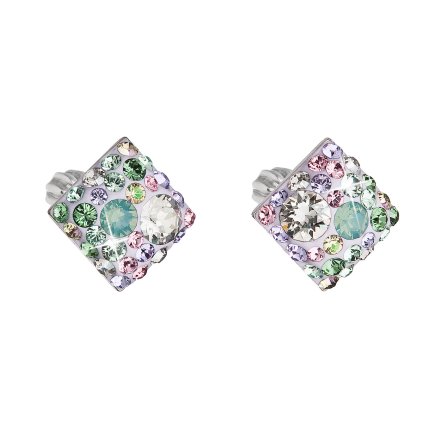 17687 stribrne nausnice pecka s kryštálmi swarovski mix farieb kosoštvorec 31169 3 sakura