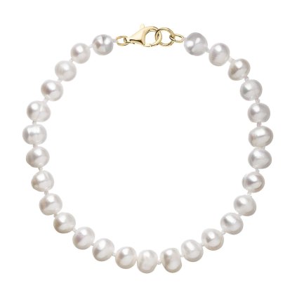 Perlový náramok z riečnych perál so zapínaním zo 14 karátového zlata 923001.1 biely (Záponky Zlatá 9264A)