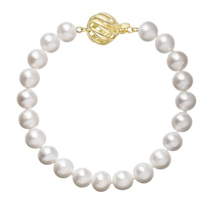 Perlový náramok z riečnych perál so zapínaním zo 14 karátového zlata 923003.1 biely (Záponky Zlatá 9260A)