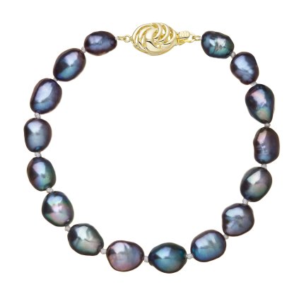 Perlový náramok z riečnych perál so zapínaním zo 14 karátového zlata 923011.3/ peacock (Záponky Zlatá 9264A)