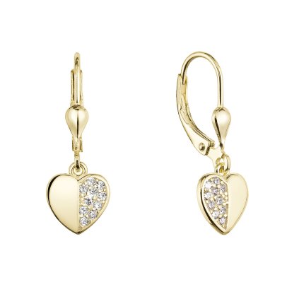 31121 pozlátené stribrne nausnice visiace srdce so zirkónmi biele 11472 1