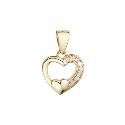 31271 pozlátený strieborný prívesok srdca so zirkónmi a malé srdiečko vo vnútri 14008 1
