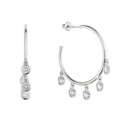 31301 stribrne nausnice kruhy so zavesenými zirkónmi bielej 11482 1