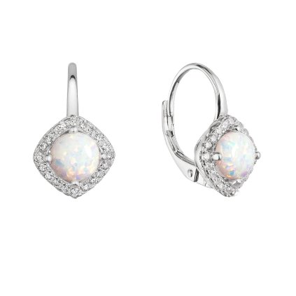 31367 stribrne nausnice visiace s bielym okrúhlym syntetickým opalom a zirkónmi 11463 1 white