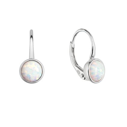 31391 stribrne nausnice visiace s bielym okrúhlym syntetickým opalom 11467 1 white