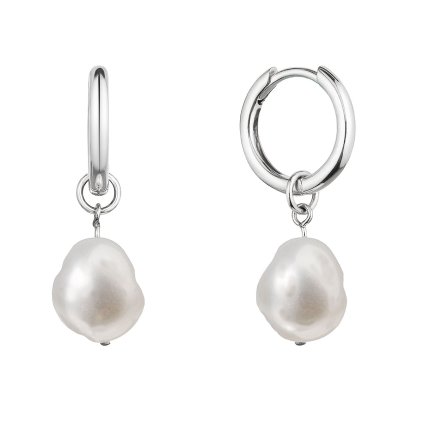 31418 1 stribrne nausnice kruhy s visaci bilou ricni perlou baroko 21106 1