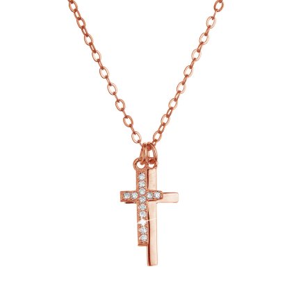 31532 pozlátený stribrny rose nahrdelnik dva malé krízky a biele zirkóny 12059 1 crystal