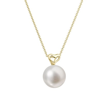 31679 zlaté 14 karatové nahrdelník zlté zlato srdiečko s bielou ricnou perlou 92p00043