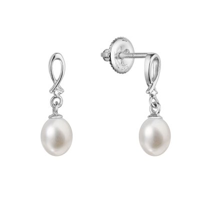 31703 zlaté 14 karatové nausnice visiace biele zlato s ricnou perlou a briliantmi 81pb00039