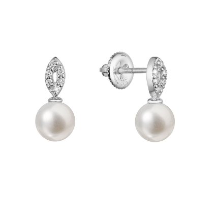 31715 zlaté 14 karatové nausnice biele zlato s ricnou perlou a briliantmi 81pb00045