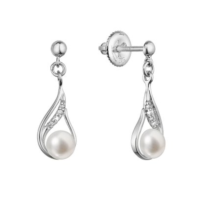 31718 zlate 14 karatovej nausnice slza visiace biele zlato s ricnou perlou a briliantmi 81pb00047