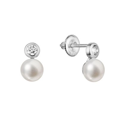 31721 zlate 14 karatovej nausnice biele zlato s ricnou perlou a briliantmi 81pb00050