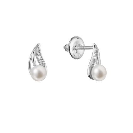 31736 zlaté 14 karatové nausnice biele zlato s ricnou perlou a briliantmi 81pb00056