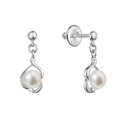 31739 zlaté 14 karatové nausnice visiace biele zlato s ricnou perlou a briliantmi 81pb00057