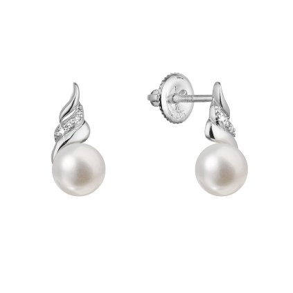 31742 zlaté 14 karatové nausnice biele zlato s ricnou perlou a briliantmi 81pb00059
