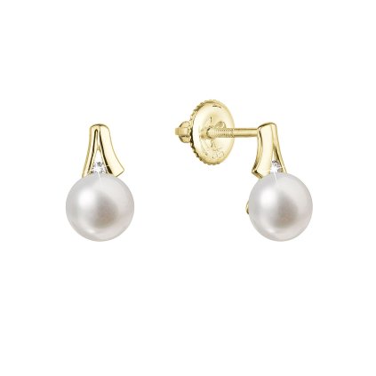 31799 zlate 14 karatove nausnice s ricnou perlou a briliantmi 91pb00036