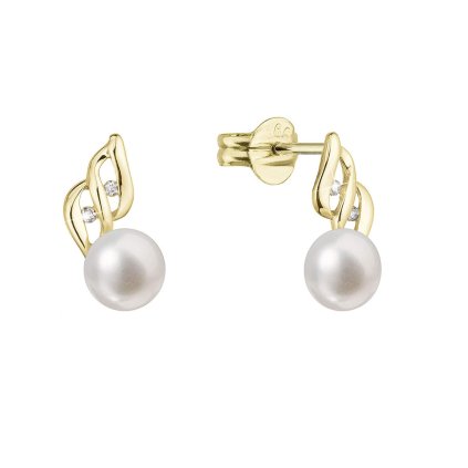 31814 zlate 14 karatove nausnice s ricnou perlou a briliantmi 91pb00043