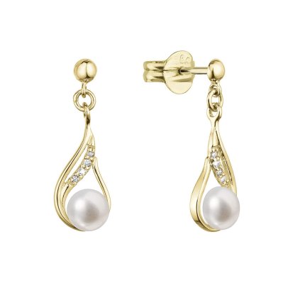 31820 zlate 14 karatove nausnice slza visaciu s ricnou perlou a briliantmi 91pb00047
