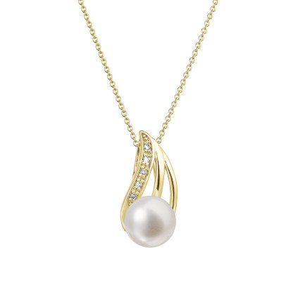 31889 zlaty 14 karatový nahrdelník s bielou ricnou perlou a briliantmi 92pb00051
