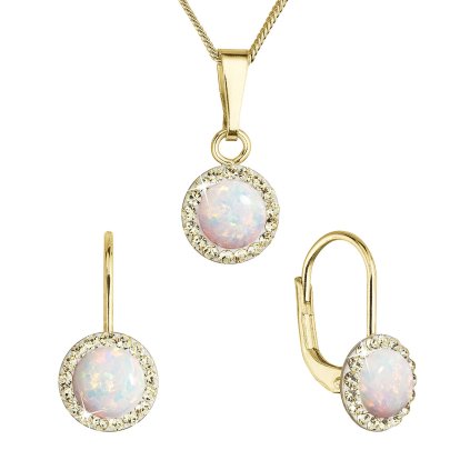 32102 sada pozlátených šperkov so syntetickým opalom a kryštálmi preciosa zlatá guľatá 39160 3 white jonquil