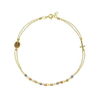 32204 zlaty 14 karatový naramok ruženec s krízou a medailónikom s pannou mariou rz09 multi