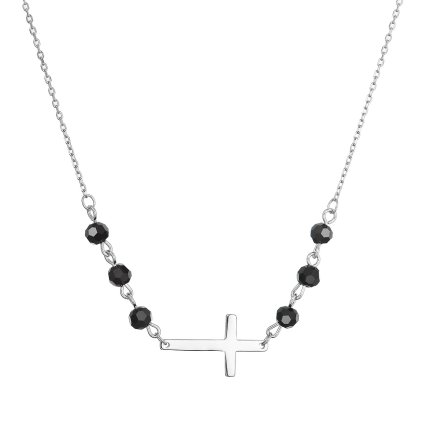 33409 stribrny nahrdelnik krizek s cernymi koralky 12119 3