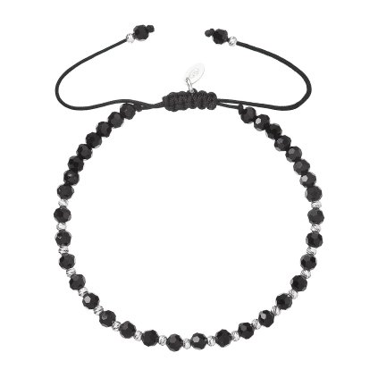 33439 stribrny naramek s cernymi sklenenymi koralky 13074 3