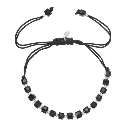33448 stribrny naramek s cernymi sklenenymi koralky 13076 3