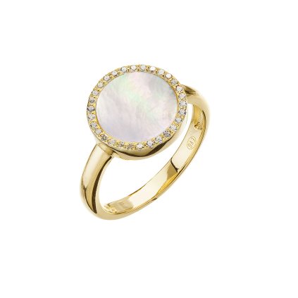Pozlátený prsteň s bielou perleťou 15022.1 (Veľkosť 52 (průměr 16,6mm))