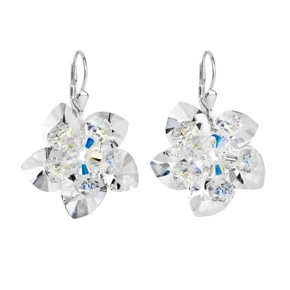 16499 stribrne nausnice visiace s kryštálmi swarovski biela kyticka 31130 1