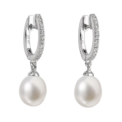 19475 stribrne nausnice visiace s bielou ricnou perlou 21002 1