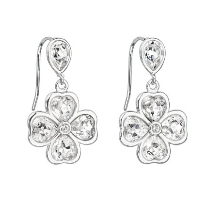 20546 stribrne nausnice visiace s kryštálmi swarovski biely štvorlistiek 31262 1