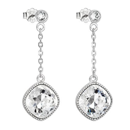 20573 stribrne nausnice visiace s kryštálmi swarovski biely kosoštvorec 31271 1