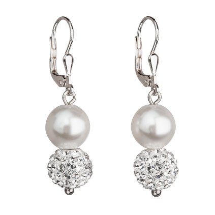 16766 stribrne náusnice visiace so syntetickými perlami a kryštálmi swarovski biele kulate 31155 1