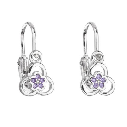 21815 stribrne detske nausnice visiace so zirkónom fialova kyticka 11171 3
