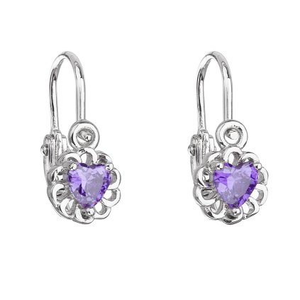 21827 stribrne detske nausnice visiace so zirkónom fialové srdce 11173 3