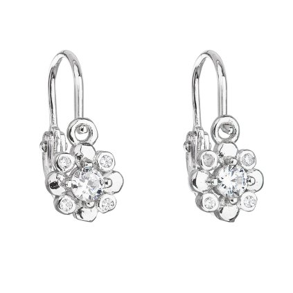 21833 stribrne detske nausnice visiace so zirkónom biela kyticka 11174 1