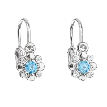 21836 stribrne detske nausnice visiace so zirkónom modra kyticka 11174 3