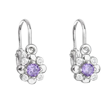 21839 stribrne detske nausnice visiace so zirkónom fialova kyticka 11174 3