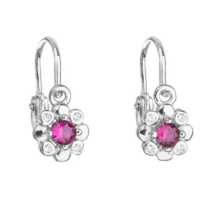 21842 stribrne detske náusnice visiace so zirkónom ružová kyticka 11174 3