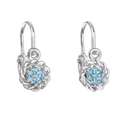 21860 stribrne detske nausnice visiace so zirkónom modra kyticka 11176 3