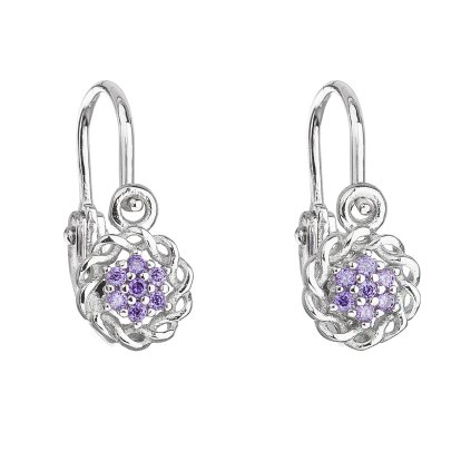 21863 stribrne detske náusnice visiace so zirkónom fialova kyticka 11176 3