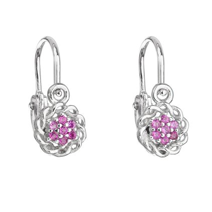 21866 stribrne detske nausnice visiace so zirkónom ružová kyticka 11176 3