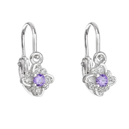 21875 stribrne detske nausnice visiace so zirkónom fialova kyticka 11175 3