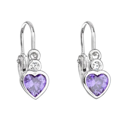 21887 stribrne detske nausnice visiace so zirkónom fialové srdce 11178 3